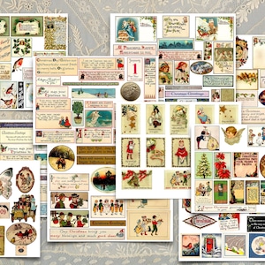 Vintage Christmas Labels/Tuck Spot Inserts, 100 Printable Vintage Christmas Labels, Journal and Scrapbook Supplies, Pack 2