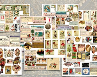 Vintage Christmas Labels/Tuck Spot Inserts, 100 Printable Vintage Christmas Labels, Journal and Scrapbook Supplies, Pack 2