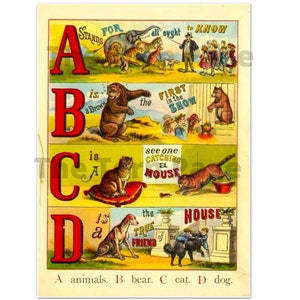 Flashcards alphabet animaux vintage, papiers de collage numérique Shabby Chic, imprimés vintage, téléchargement immédiat