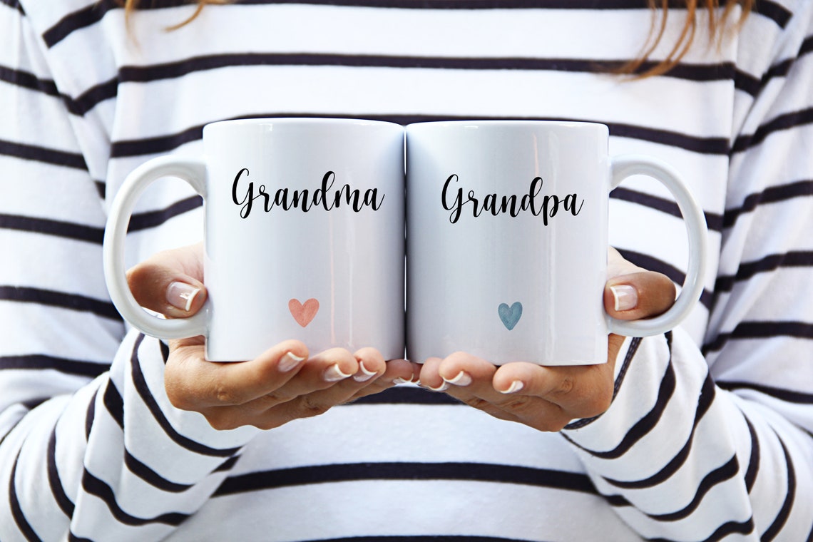 Grandma Grandpa Mug Set Pregnancy Announcement New Grandma Etsy