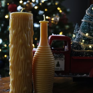 Beeswax Candles, 100% Canadian Beeswax, Pioneer Spirit molded and Hand Poured, lava log, vintage oil bottle