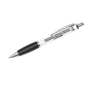 May include: White pen with black accents and a black and white illustration of a man. The pen has the text "CHICKEN BHUNA, LAMB BHUNA, PRAWN BHUNA, MUSHROOM RICE, BAG OF CHIPS, KEEMA NAAN & 9 POPPADOMS" printed on it.