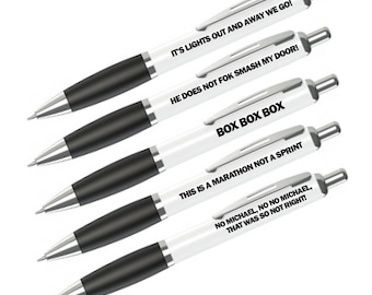 Formula Motor Racing Quote Pens, Lights out, Box box box, Guenther Steiner, Lewis Hamilton