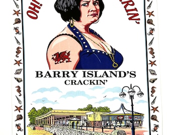 oh! What's Occurrin Tea Towel. Barry Island, Nessa, Oh My Christ, Welsh Gift,