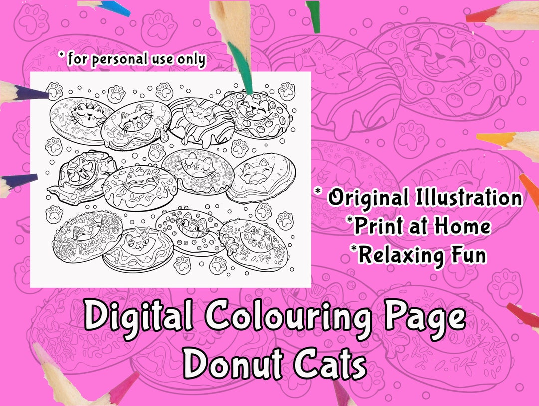 Cute Donut Cats Printable Coloring Page Cute Cat Coloring - Etsy Canada