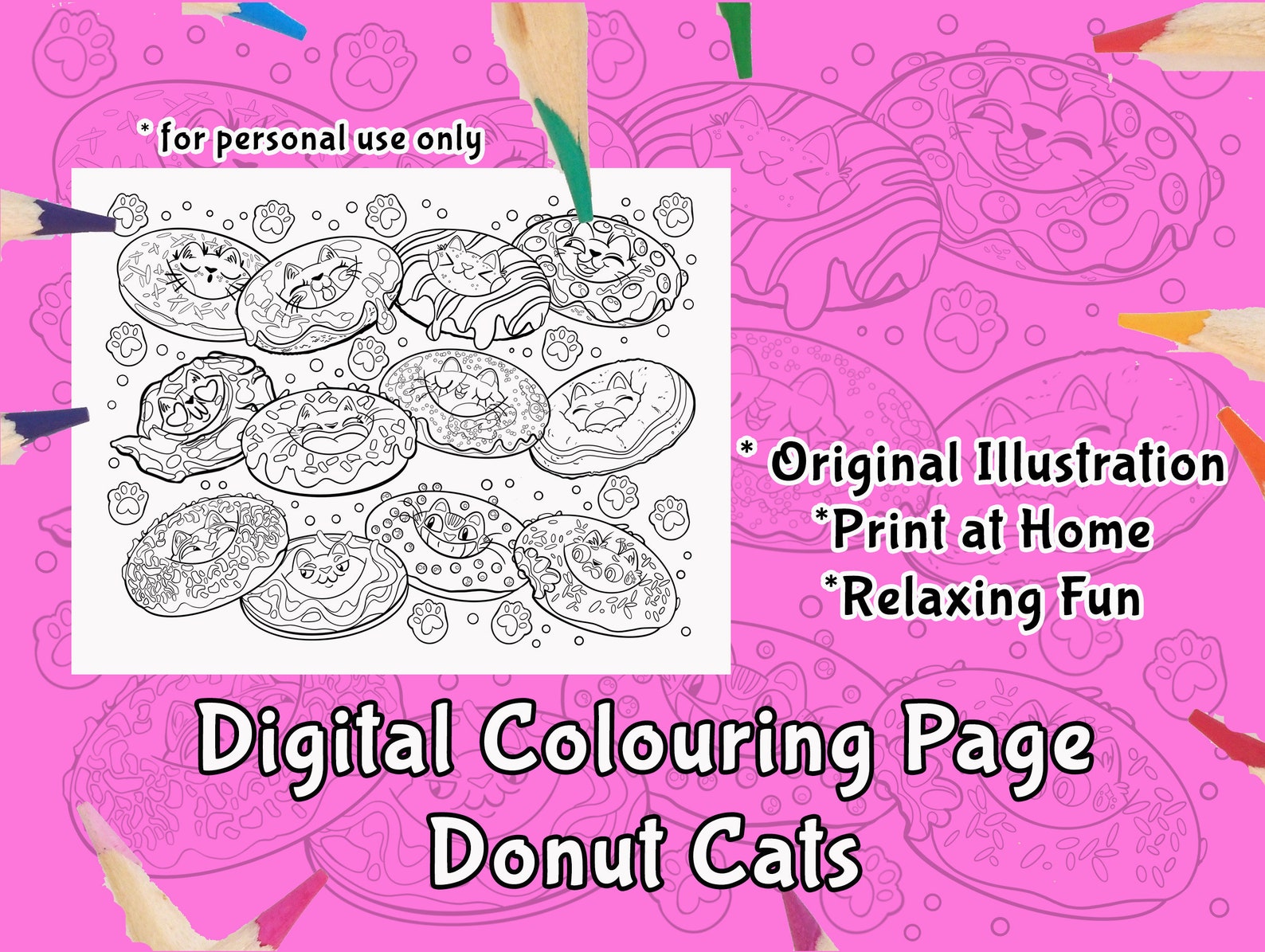 Cute Donut Cats Printable Coloring Page Cute Cat Coloring - Etsy Canada