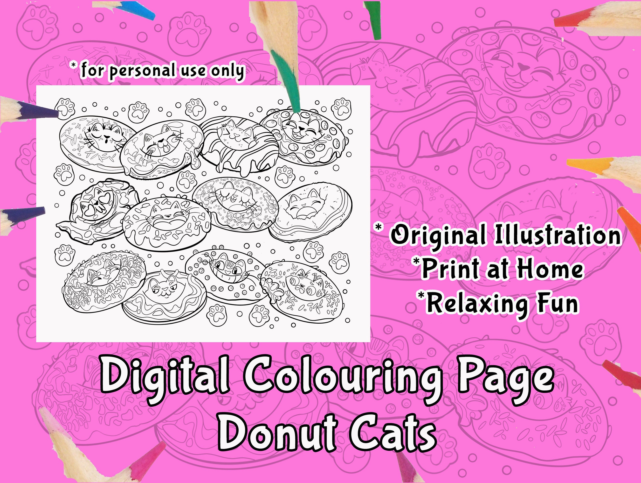Cute Donut Cats Printable Coloring Page Cute Cat Coloring - Etsy Canada