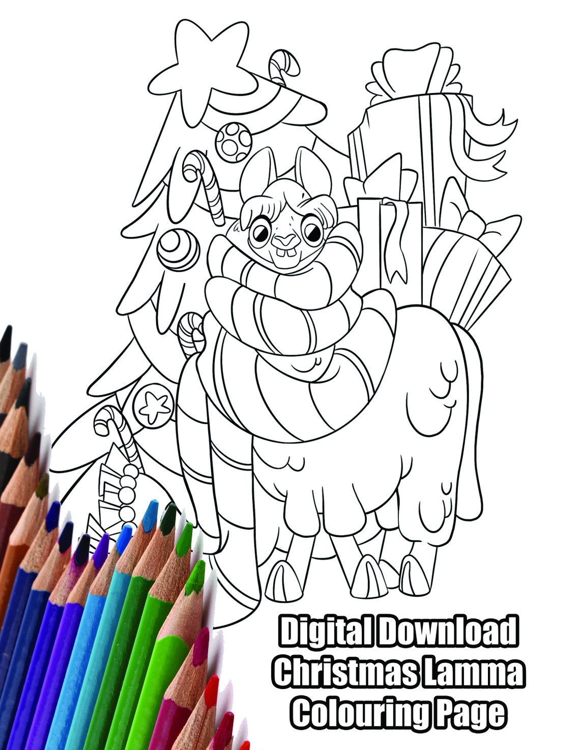 Printable Christmas Llama Coloring Page Cute Coloring Page - Etsy