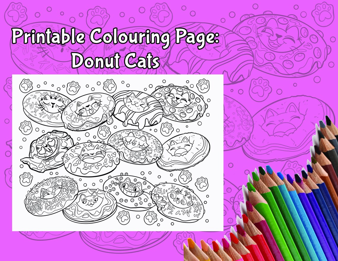 Cute Donut Cats Printable Coloring Page Cute Cat Coloring - Etsy Canada