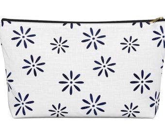 This Blue Minimalist Print Makeup Bag is a great zipper pouch, cosmetic bag, or Pencil Pouch with a T-Bottom