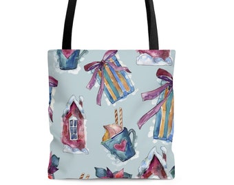 This Blue Christmas Print Custom Tote Bag is a great reusable Grocery Bag and makes a great gift for her