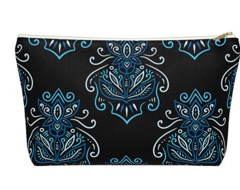 This Blue Elegant Makeup Bag is a great zipper pouch, cosmetic bag, or Pencil Pouch with a T-Bottom