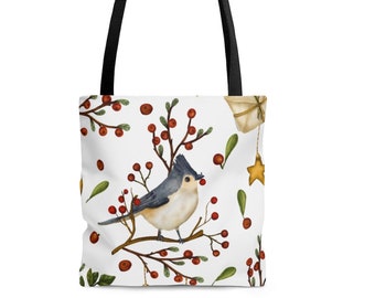 This Winter Bird Print Custom Tote Bag is a great reusable Grocery Bag and makes a great gift for her