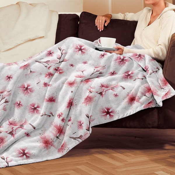 Japanese Cherry Blossom Print,Throw Blanket,Fleece Blanket, Japanese Blanket,Cherry Blossom Print, Lap Blanket,Baby Blanket,Baby Shower Gift
