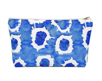 This Shibori Circle Pattern Makeup Bag is a great zipper pouch, cosmetic bag, or Pencil Pouch with a T-Bottom