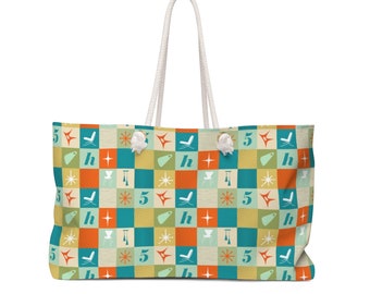 This Mid Century Modern weekender tote makes a great beach bag, travelbag, pool bag vacation bag or weekender bag.