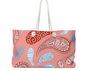 Ce fourre-tout Paisley Print weekender fait un excellent sac de plage, sac de voyage, sac de vacances de piscine ou sac de week-end.