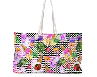 This summer fun weekender tote makes a great beach bag, travelbag, pool bag vacation bag or weekender bag.