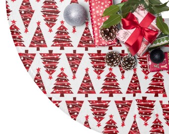 Red Tree Print Christmas Tree Skirt, This Xmas Tree Skirt is a great Christmas Decoration