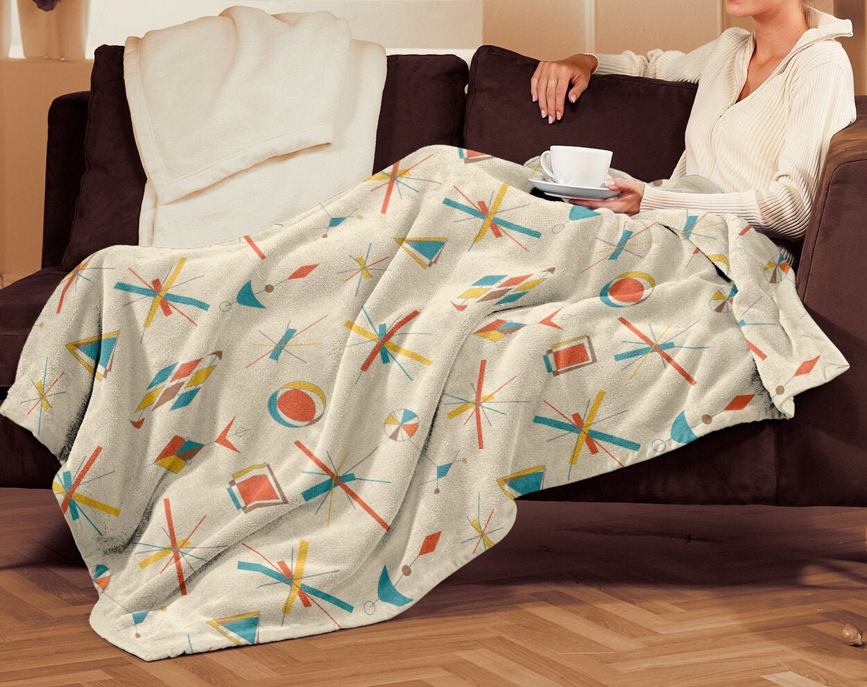 Geometric Mid Century Modern Print Throw Blanket Cozy Blanket Etsy