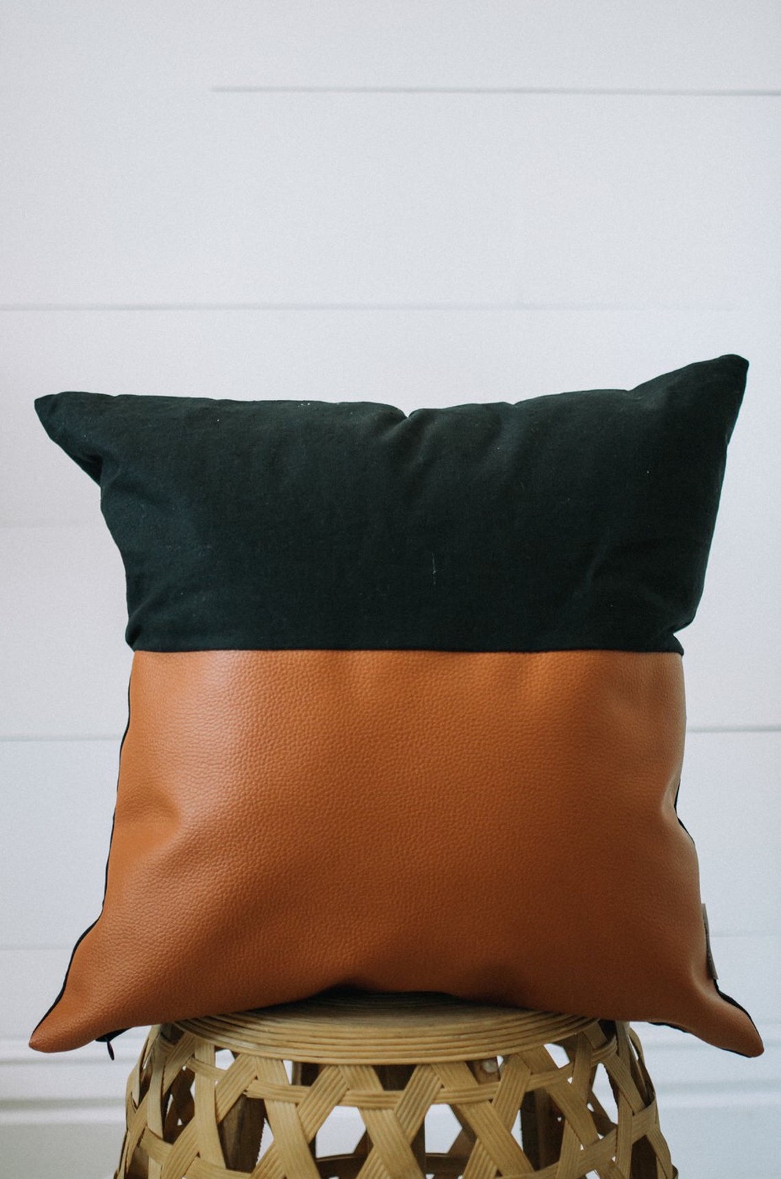 Black and Cognac Vegan Leather Pillow Cover Faux Leather Etsy