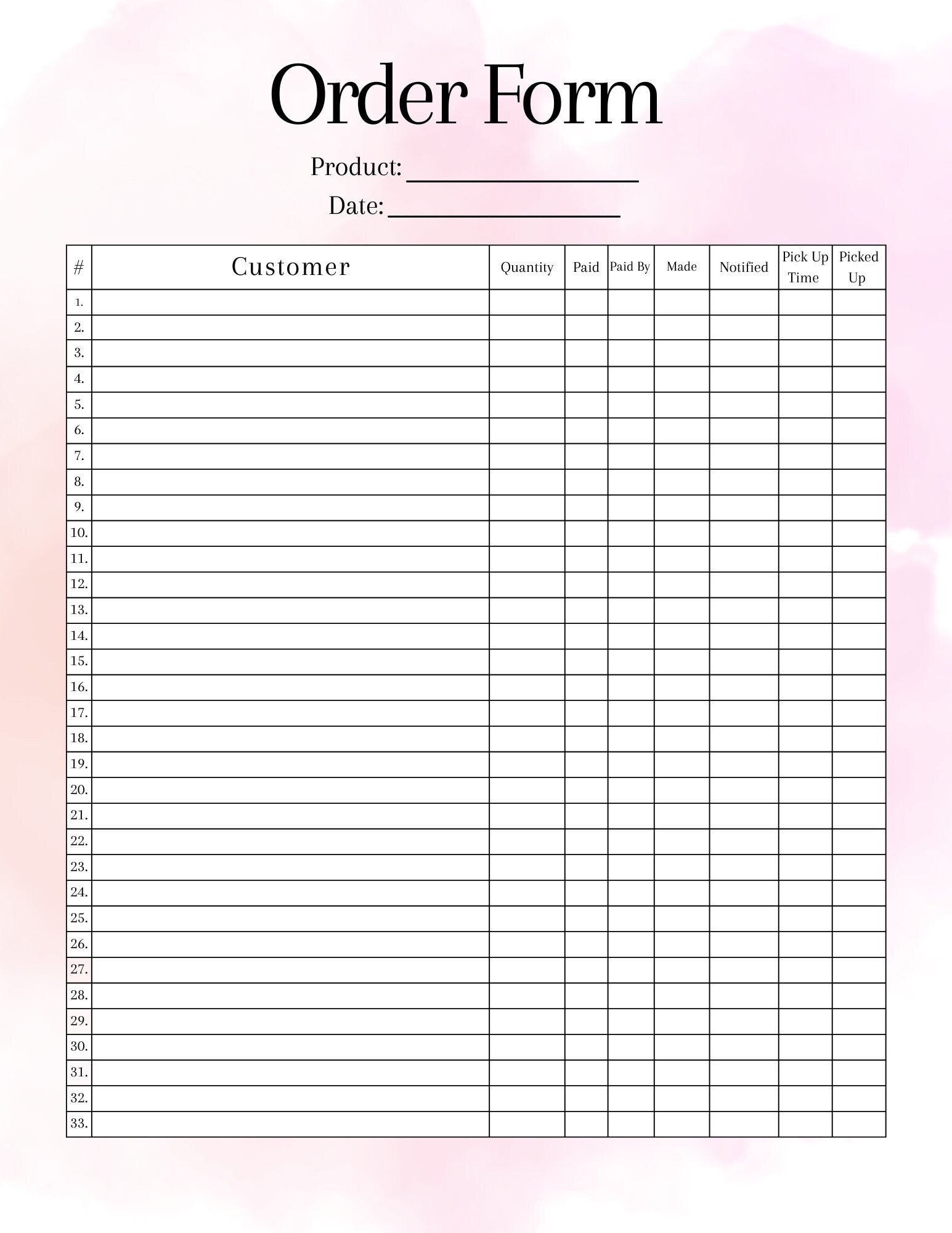 Bakers Order Form - Etsy