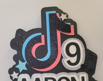 Custom Glitter Tik Tok Cake Topper: Birthday Party Decoration