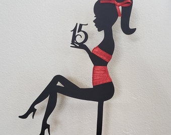 Sittling Girl Silhouette Cake Topper Personalized Birthday - Etsy