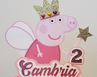 Peppa Pig Birthday Cake Topper: Glitter Party Decor