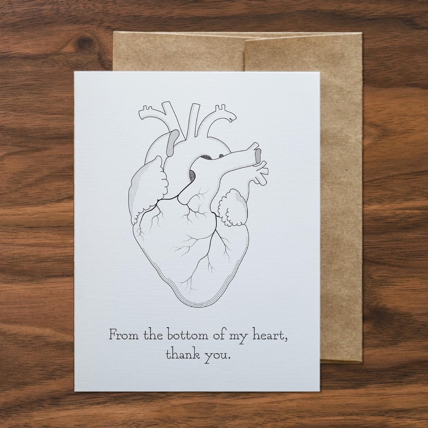 Thank You Heart Shaped Letterpress Greeting Card
