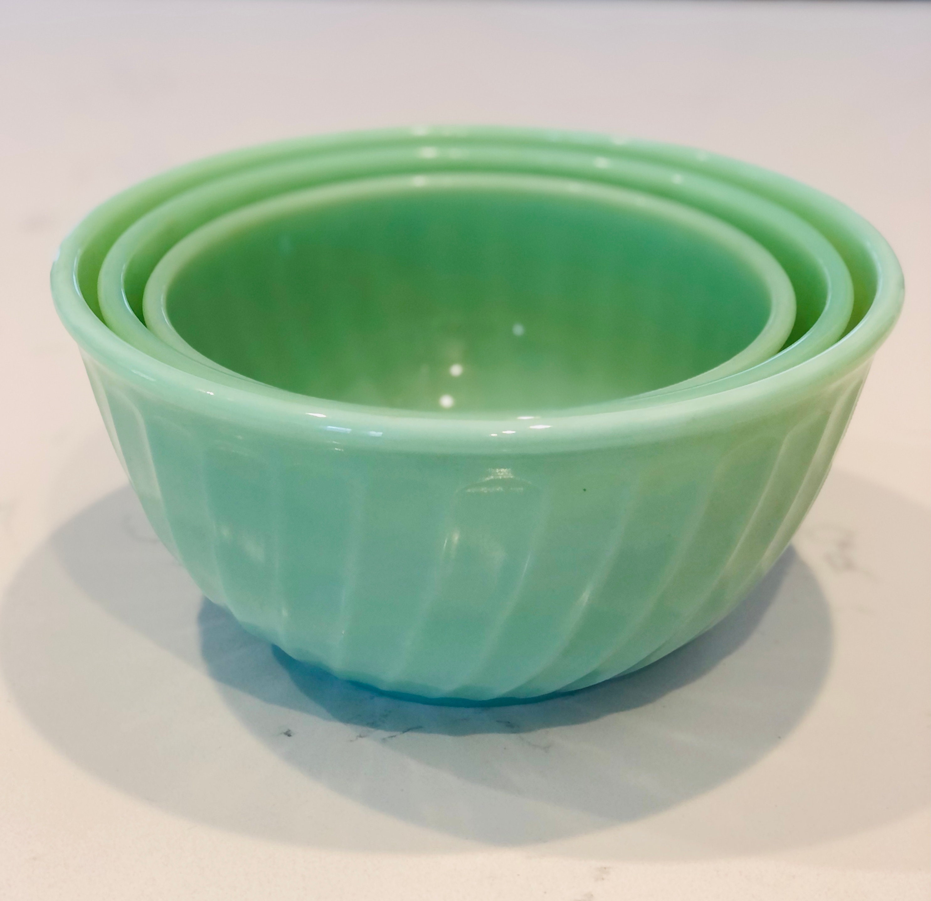 Fire King Jadeite Swirl Mixing Bowls Set Of 3 Etsy