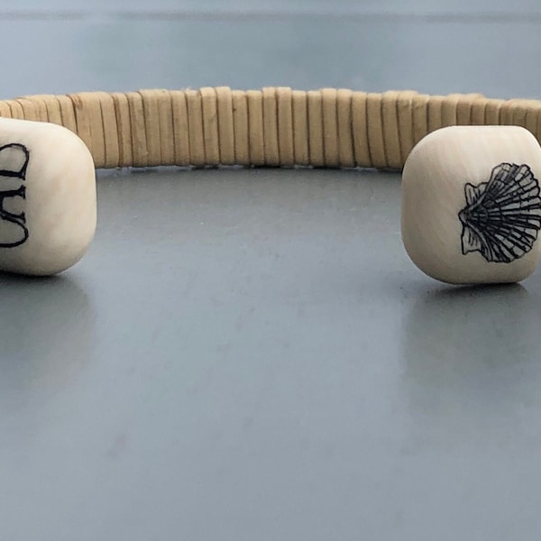 1/4” Eco-Ivory - Nantucket Basket Bracelet with Monogram and Scrimshaw Design - Free Shipping