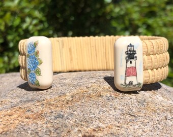 Nantucket Korb-Armband - Endkappe aus Eco-Ivory, Cape Cod Stil