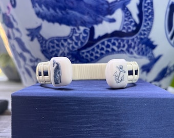 Nantucket Basket Bracelet – Cape Cod Cuff with Navy Anchor & Whale