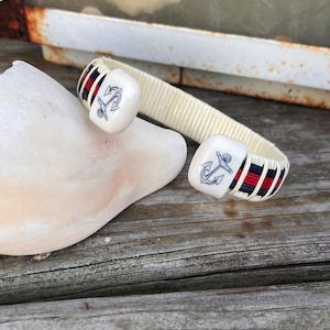 1/2”  - Yacht Club Bracelet with Navy Anchors - Nantucket Basket Bracelet - Free Shipping