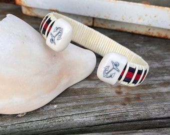 Nantucket Basket Bracelet – Navy Anchor, Lightship Style