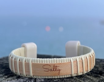 Laser Engraved 'Salty' Cuff - Maple & Acrylic Nantucket Style Bracelet