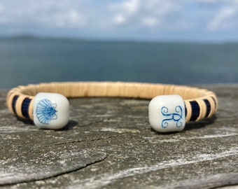 Kundenspezifisches Scrimshaw Nantucket Korb-Armband - Cape Cod Stil