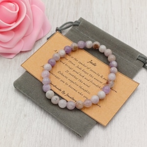 Bracelet en JADE LAVANDE extensible fait main avec sac cadeau et carte en cristal de 6 mm