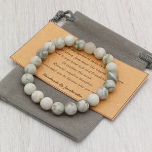 Bracciale PEACE JADE elasticizzato realizzato a mano con sacchetto regalo e biglietto di cristallo con pietra preziosa 8 mm