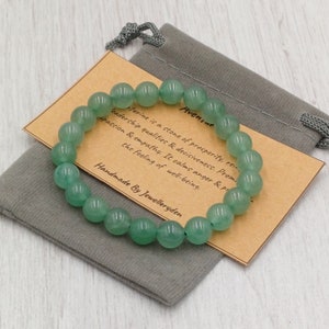 Bracelet AVENTURINE VERTE Stretch Fit Fait à la main avec sac cadeau et carte Pierre précieuse en cristal 8 mm