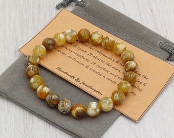 FIRE AGATE Bracelet Stretch Fit Handmade With Gift Bag & Card Crystal Gemstone 8 mm