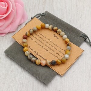 CRAZY AGATE Bracelet Stretch Fit Handmade With Gift Bag & Card Crystal Gemstone 6mm
