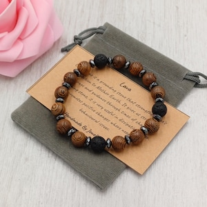 LAVA WENGE WOOD Bracelet Stretch Fit Handmade With Gift Bag & Card Crystal Gemstone 6/8 mm