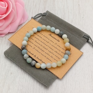 Bracelet AMAZONITE MIXTE Stretch Fit fait à la main avec sac cadeau et carte pierre précieuse en cristal 6 mm