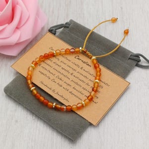 CARNELIAN Dainty Bracelet 4 mm Adjustable Handmade With Gift Bag & Card Crystal Gemstone