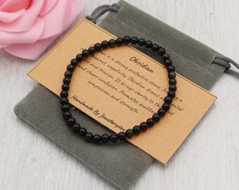 OBSIDIAN Bracelet Stretch Fit Handmade With Gift Bag & Card Crystal Gemstone 4 mm
