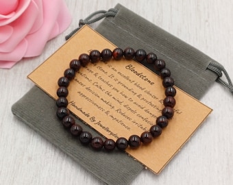 BLOODSTONE Bracelet Stretch Fit Handmade With Gift Bag & Card Crystal Gemstone 6 mm