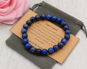 LAPIS LAZULI Bracelet Stretch Fit Handmade With Gift Bag & Card Crystal Gemstone 8 mm