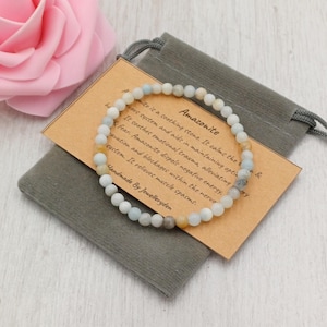 Bracelet extensible en Amazonite mixte fait main avec sac cadeau et carte, pierre précieuse en cristal de 4 mm